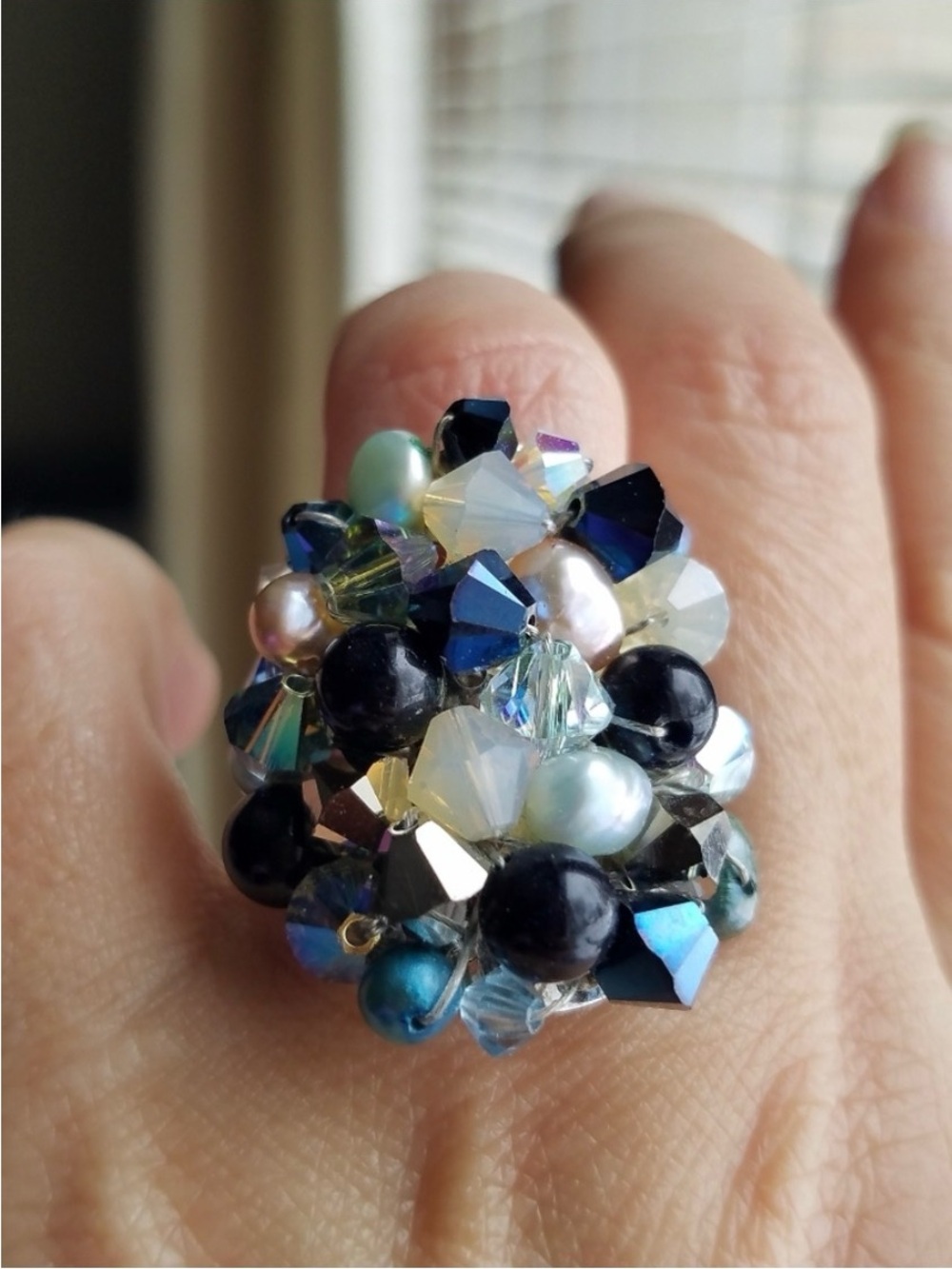 Swarovski Elements Large Blue Cluster Statement Ring Handmade NWT